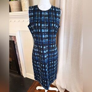 J. McLaughlin woman’s blue and black a line midi dress size medium